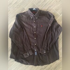 Polo Ralph Lauren 90s Rare Embroidered Tag BD Long Sleeve Shirt, XXLarge, Brown